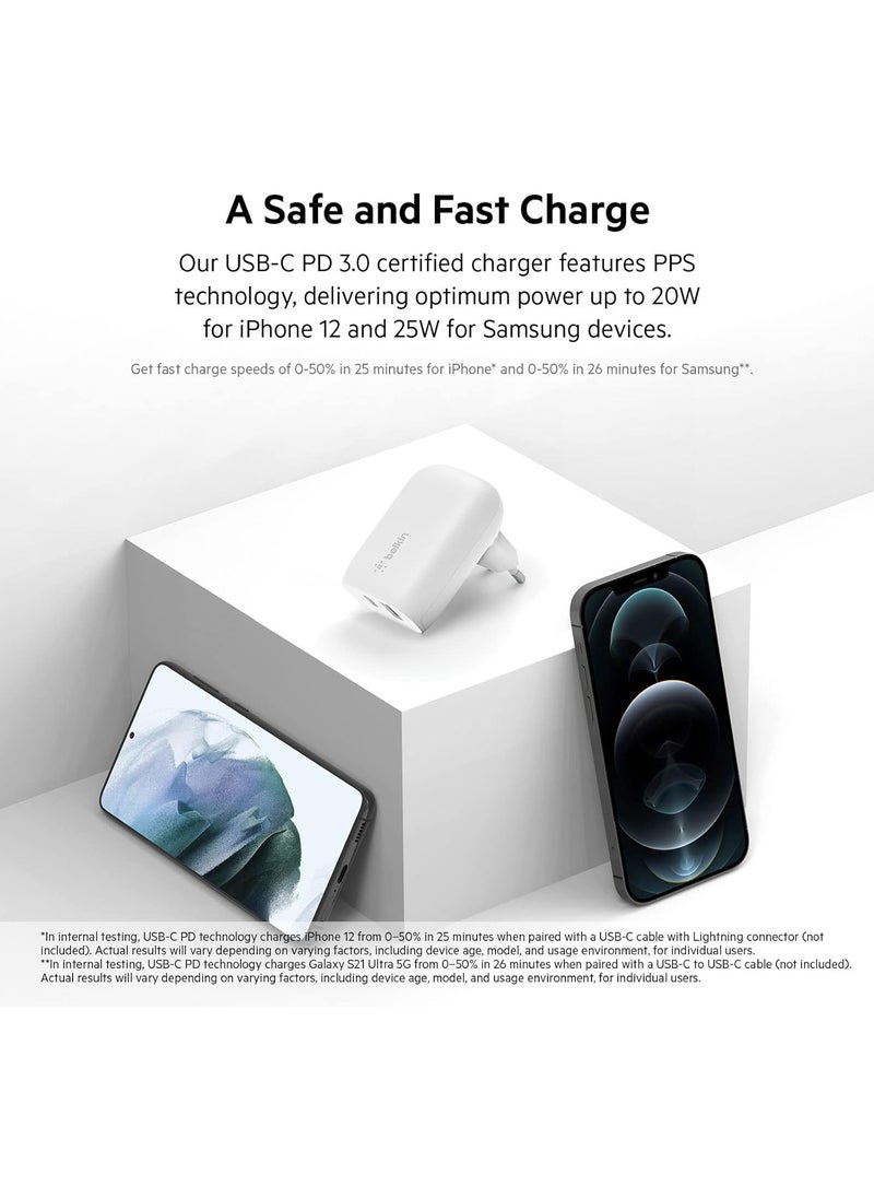 Generic Belkin 37W USB Type C PPS PD Dual Port Wall Phone Charger, Power Delivery 25W USB C Port and 12W USB A Port for Fast Charging Samsung Galaxy S23, Ultra, Plus, Note 20, iPhone 14 Series and More  - Image 2