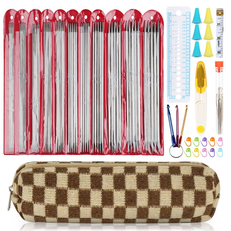 Aeelike 55pcs Double Pointed Knitting Needles - Short Knitting Needles Set Straight Knitting Needles Double Pointed for Beginners - 11 Sizes Stainless Steel Metal Knitting Needle Sets 2mm to 6.5mm - Image 1