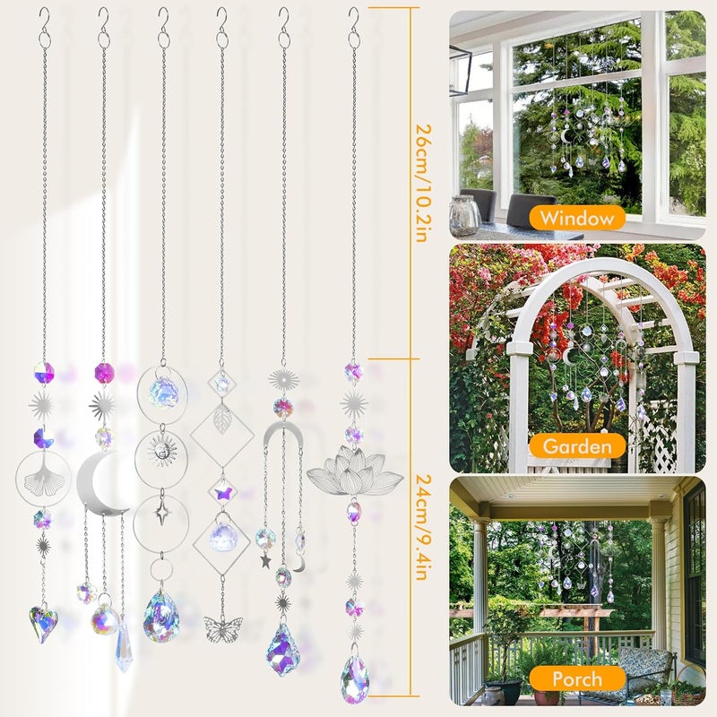 JYNTERPLAY Pack of 6 Sun Catcher Crystal Window Pendants Lotus Beads Window Decoration Hanging Crystals Rainbow Suncatcher for Garden Christmas Gifts Wedding Decoration Silver - Image 3