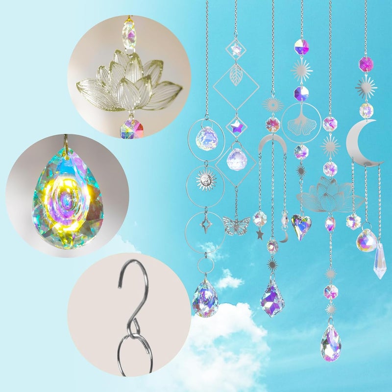 JYNTERPLAY Pack of 6 Sun Catcher Crystal Window Pendants Lotus Beads Window Decoration Hanging Crystals Rainbow Suncatcher for Garden Christmas Gifts Wedding Decoration Silver - Image 2