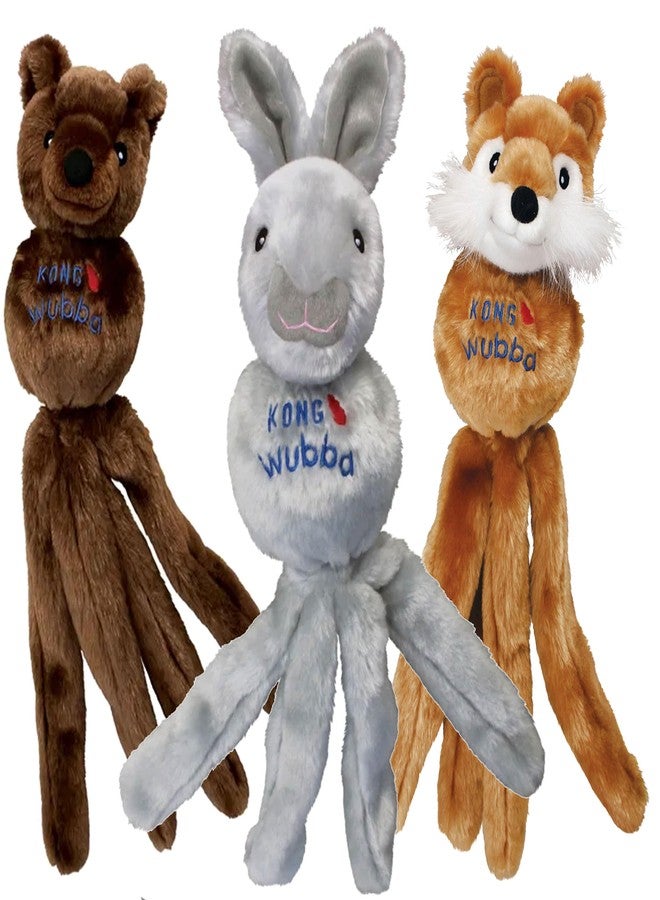 KONG Wubba Friend Dog Toy - Interactive Squeaky Plush with Tugging Tails for Fetch, Chew, and Play - Assorted Character - Fox, Bunny or Bear (Large (3 Pack)) - Image 1
