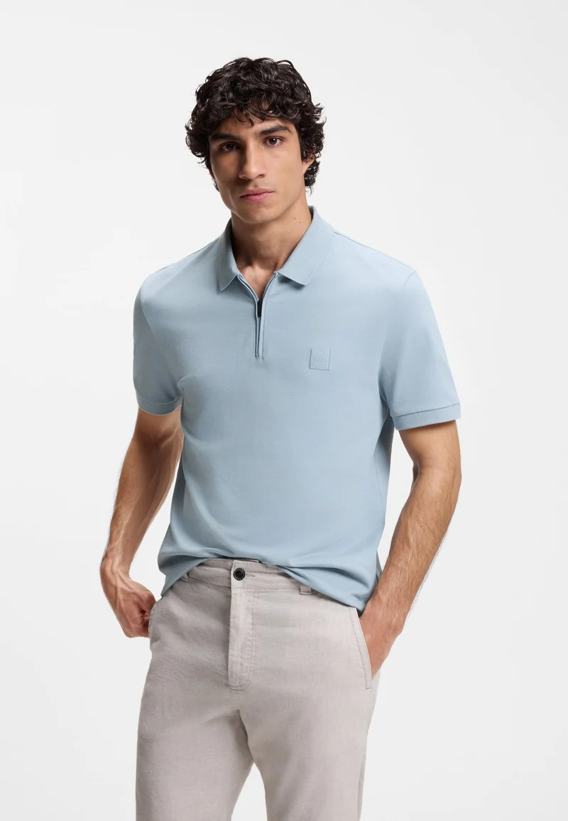 BOSS Stretch-cotton slim-fit polo shirt with logo patch