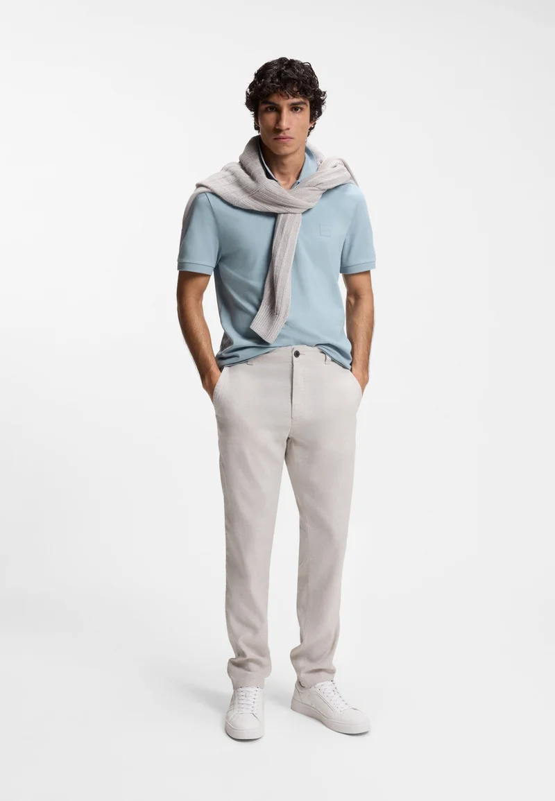 BOSS Light Blue Stretch-cotton slim-fit polo shirt with logo patch for Men | Best Price UAE