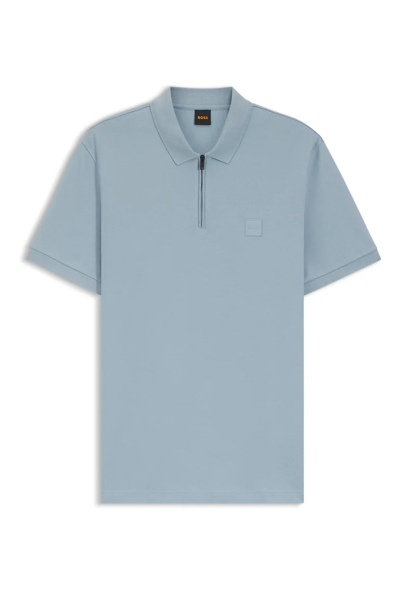 BOSS Light Blue Stretch-cotton slim-fit polo shirt with logo patch for Men | Best Price UAE