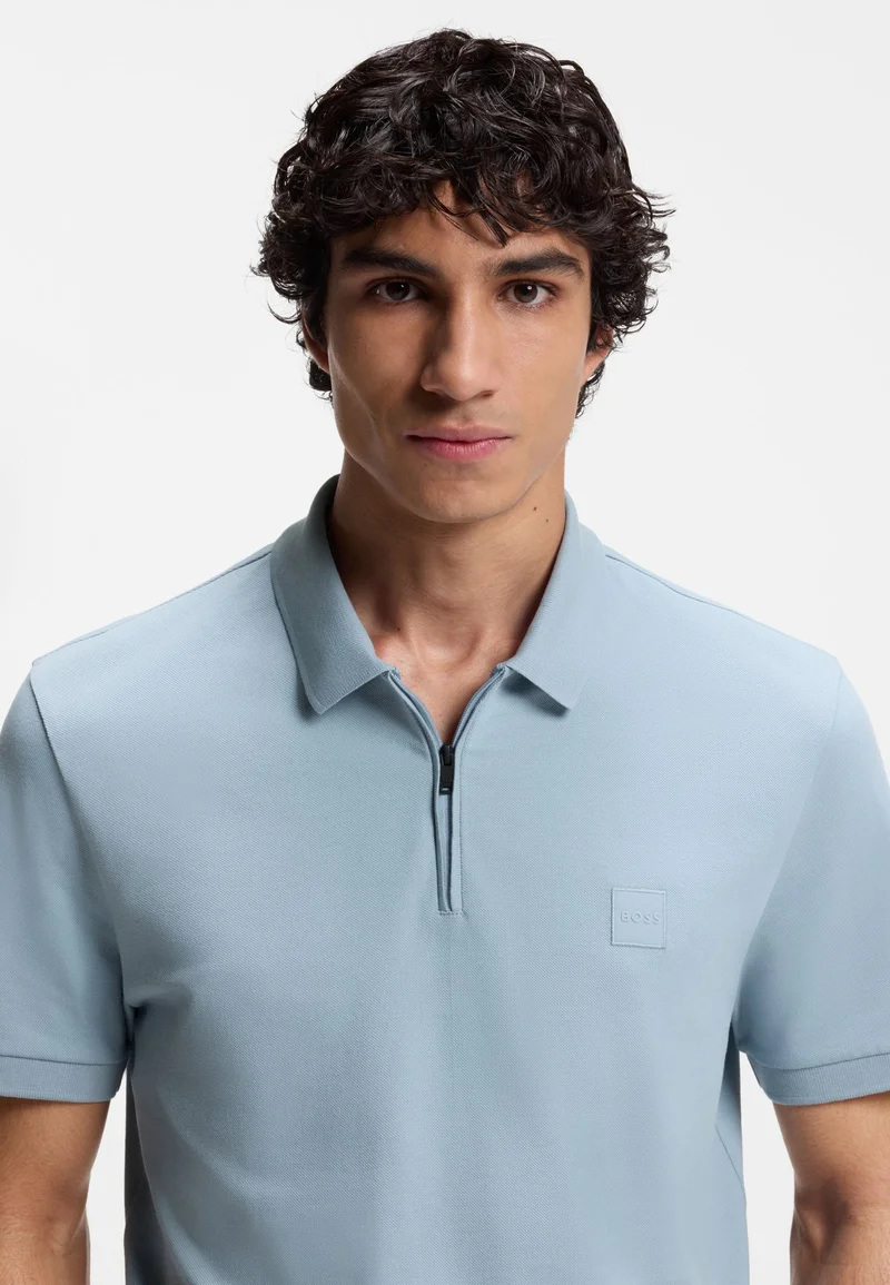 BOSS Light Blue Stretch-cotton slim-fit polo shirt with logo patch for Men | Best Price UAE