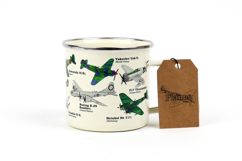 Gift Republic Aeroplane Enamel Mug Outdoor Camping Mug Large Metal Coffee Cup Retro Aircraft Design Pilot Air Force Gift Durable Drinking Cup 500ml