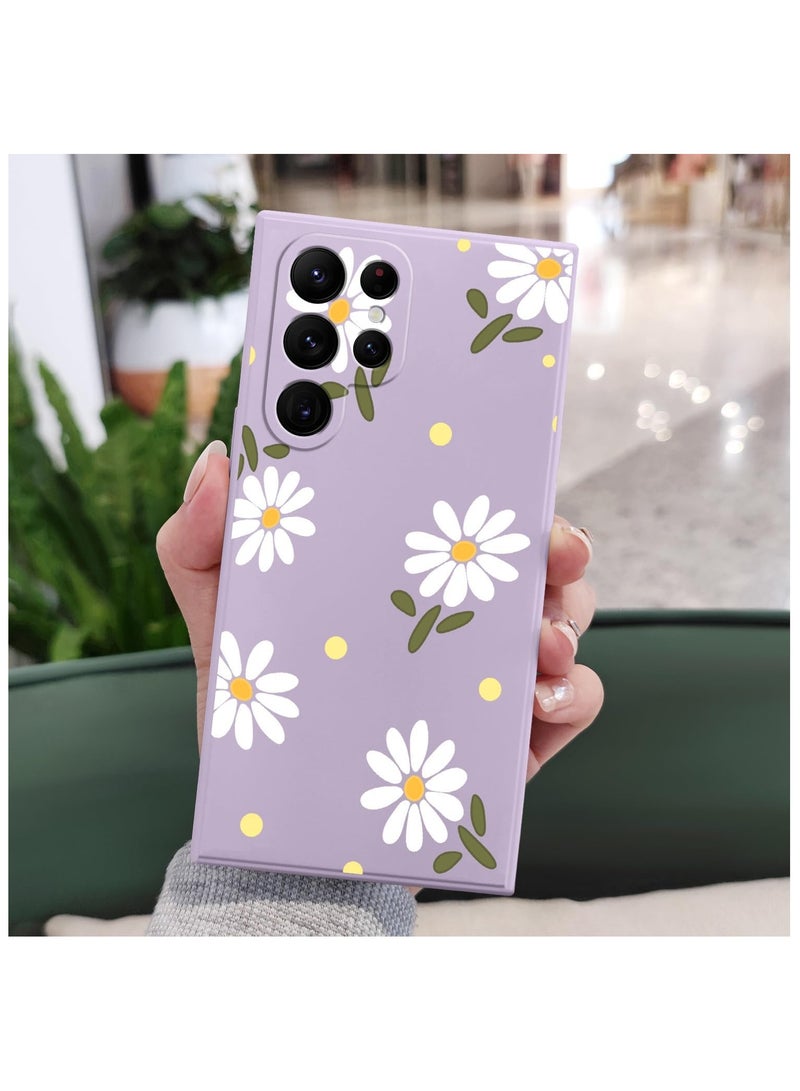 for Samsung Galaxy S22 Ultra Case, S22 Ultra Phone Cover Fashionable Flowers Designs Soft Silicone Drop Protective Fingerprint Women for Samsung S22 Ultra Case-Daisy Purple - Image 2