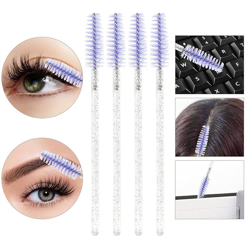 MyAoKuE-UP 300PCS Disposable Mascara Wands Spoolie Brush Crystal Eyebrow Brushes Eyelash Extension Applicator Makeup Kits.myaokue-up (White-Light Purple) - Image 5