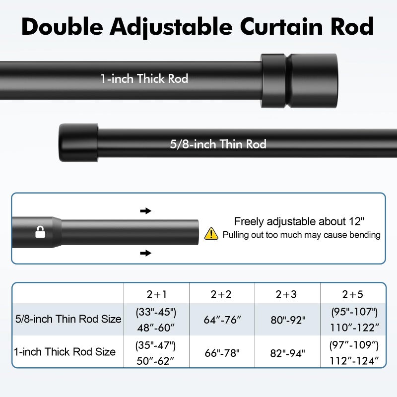 Alskarhem Double Curtain Rod for Windows 48 to 84 1 Inch Heavy Duty Decorative Drapery Rod with 5/8 Inch Adjustable Small Black Curtain Rods for Living Room Bedroom(32"-90") - Image 3