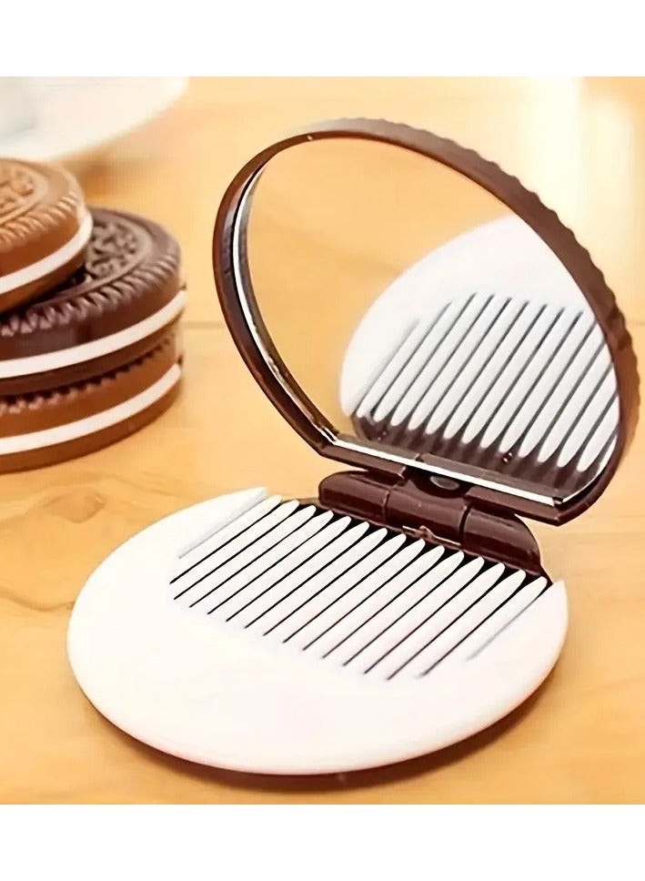 Rozino مرآة قابلة للطي على شكل بسكويت الشوكولاتة الصغيرة المحمولة، مرآة جيب دائرية للتجميل، حجم السفر لملحقات الجمال