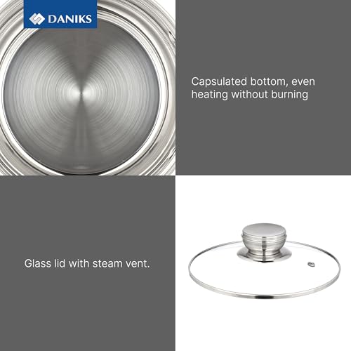Daniks Standard 6-Piece Stainless Steel Cookware set with Glass Lid, Tri-Ply Bases for Even Heating, Induction Compatible, Dishwasher Safe, Built-In Measuring Scale, Silver - Image 5