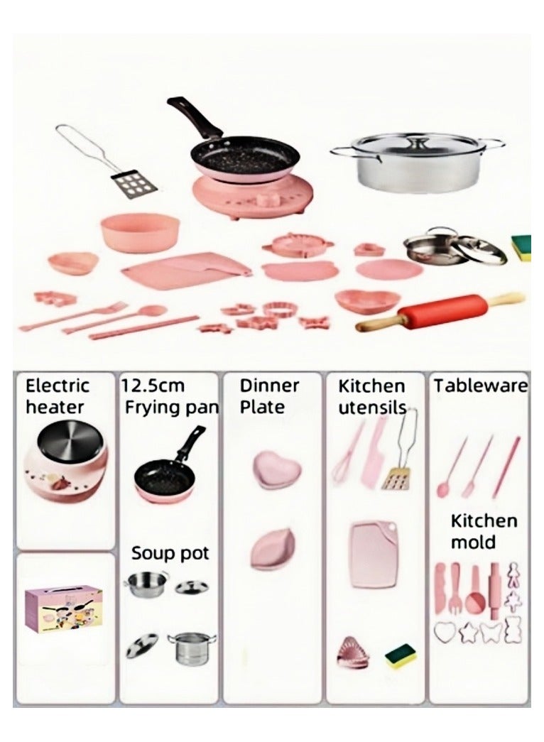 XOI 27PCS Electric Cooking Toys Sets Real Junior Easy Montessori Mini Kitchen Safe Toy Set,Real Food Making for Kids 4 Years+ Beginner Cooking Educational Toys（Pink） - Image 2