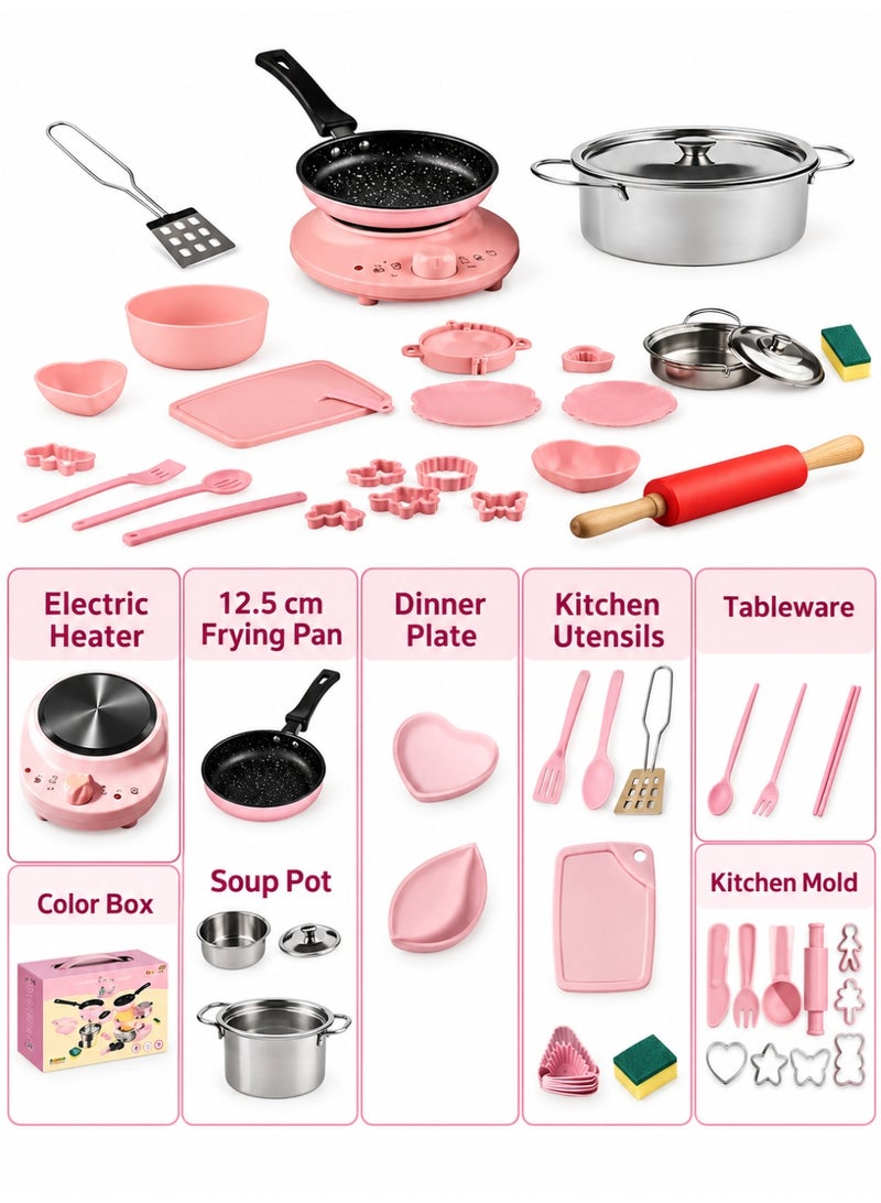 XOI 27PCS Electric Cooking Toys Sets Real Junior Easy Montessori Mini Kitchen Safe Toy Set,Real Food Making for Kids 4 Years+ Beginner Cooking Educational Toys（Pink） - Image 2
