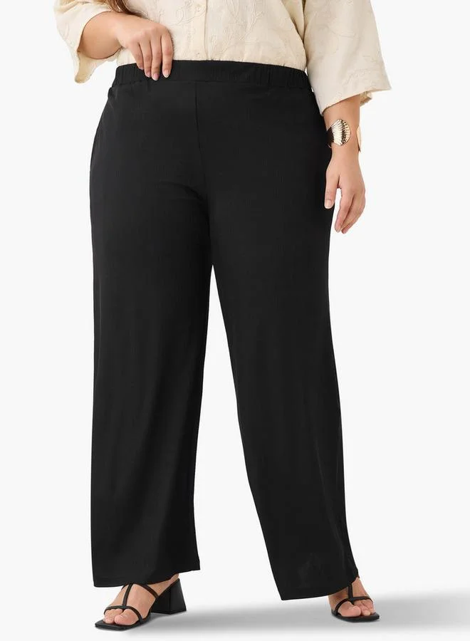 Ulla Popken Plus Size Ulla Popken Plisse Wide Leg Pants