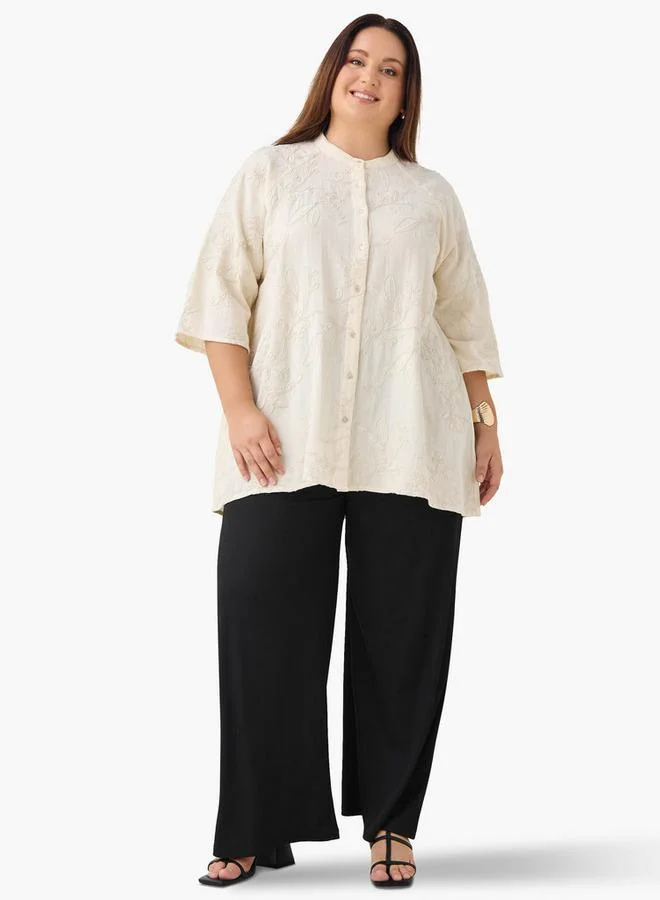 Ulla Popken Plus Size Ulla Popken Plisse Wide Leg Pants