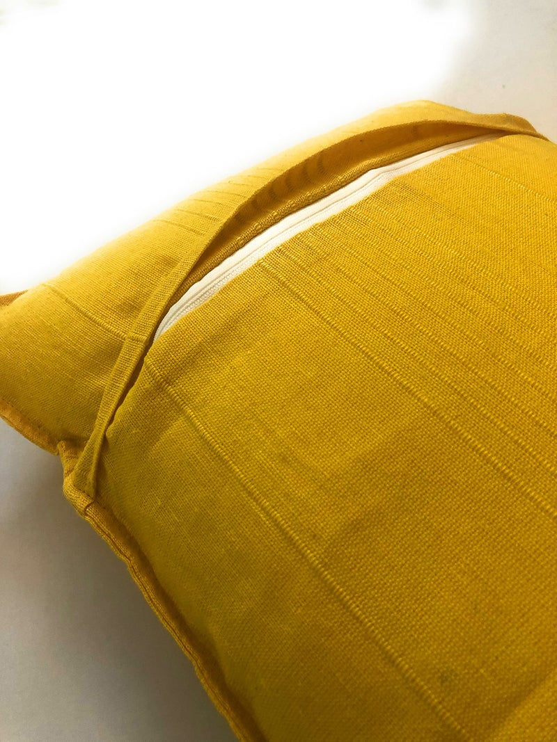 RANGBHAR Handloom Pillow Covers, Set of 2 Cotton Pillow Covers, Solid, 18 x 27 inch- Yellow - Image 3