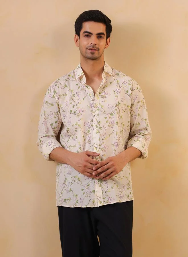 ترولوم قميص قطن مطبع بقصة مريحة للرجال