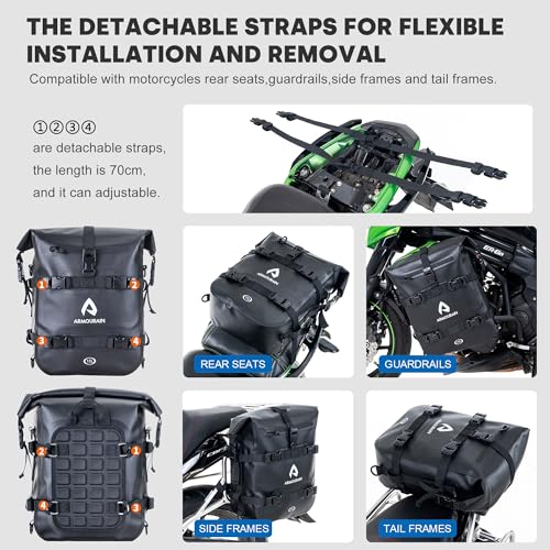 ARMOURAIN Motorcycle Bumpers Bag Waterproof 6L 8L 15L Motor Crash Bar Bag with Shoulder Strap Motorcycles Side Frame Bag Riding Tools Accessories15L Black TPU - Image 3