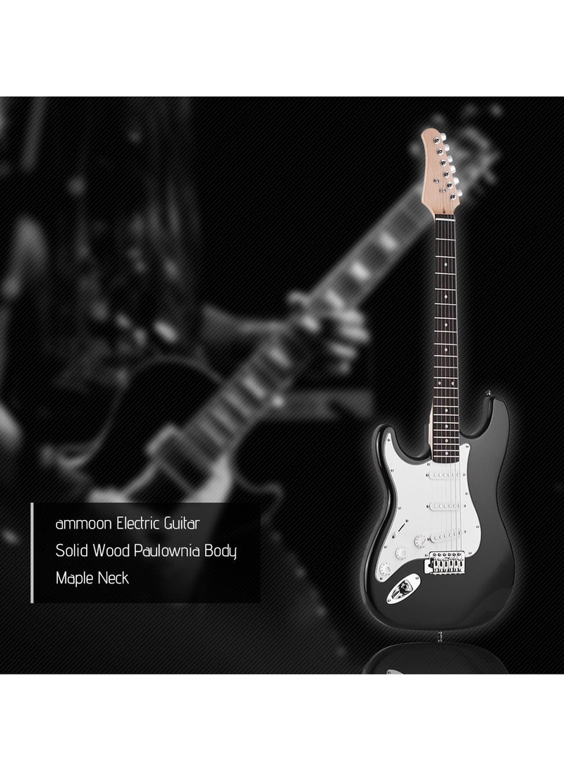 Generic Electric Guitar Solid Wood Paulownia Body Maple Neck 21 Frets 6 String with Speaker Pitch Pipe Guitar Bag Strap Picks Left Hand Black - Image 3