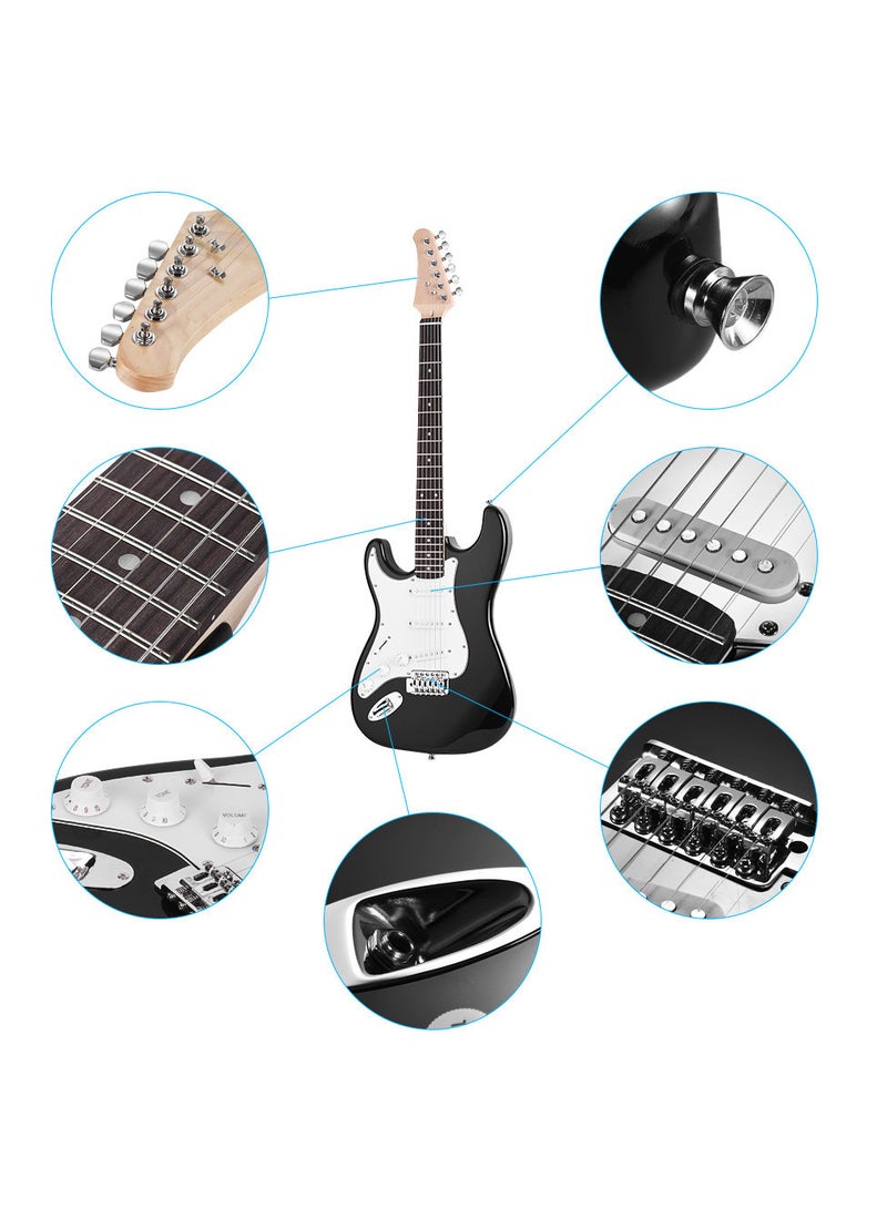 Generic Electric Guitar Solid Wood Paulownia Body Maple Neck 21 Frets 6 String with Speaker Pitch Pipe Guitar Bag Strap Picks Left Hand Black - Image 4