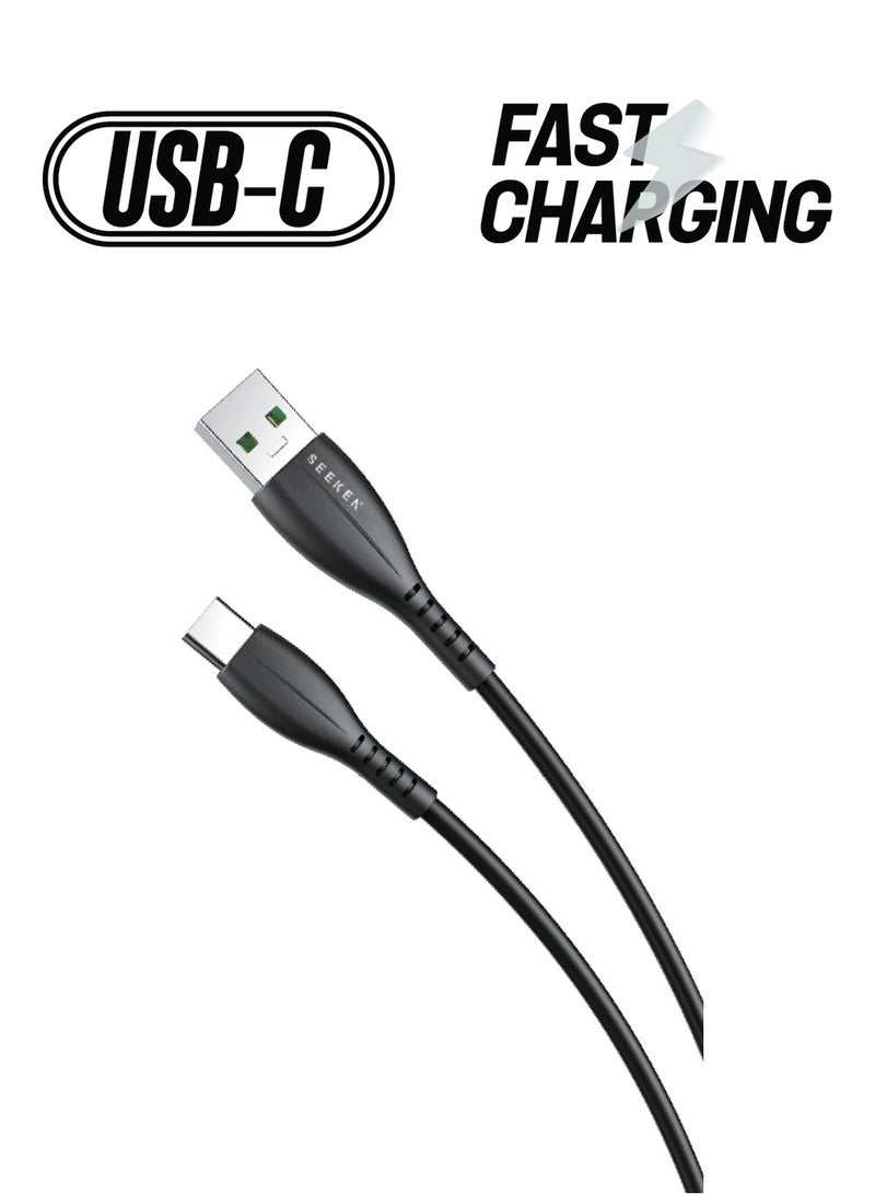 SEEKEN 1M TYPE-C CABLE - Black | Fast Charging | Campatible with Iphone and Samsung | Braided Cable | Premium Design | High-Quality. - Image 1