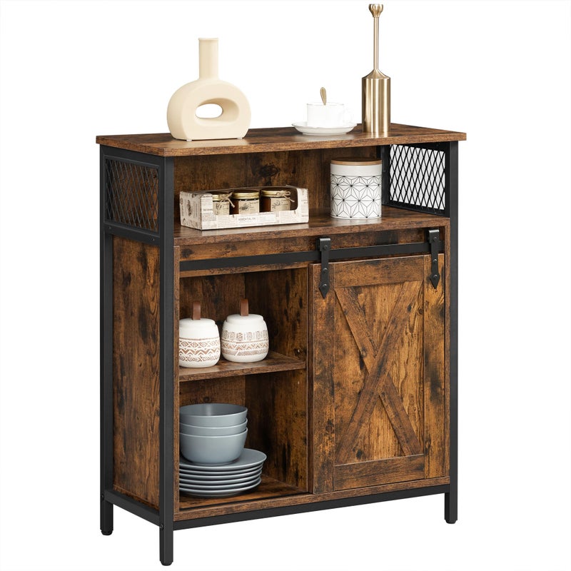 VASAGLE Buffet Cabinet Coffee Bar Storage Cabinet Sideboard with 1 Sliding Barn Door Adjustable Shelves 118 x 276 x 315 Inches for Living Room Rustic Brown and Ink Black ULSC089B01