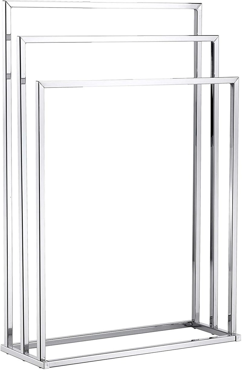 Indian Decor XL31466 Freestanding Towel Rack 3 Tier Metal Towel Bar Stand Silver Tone Chrome Plated Chrome  - Image 1