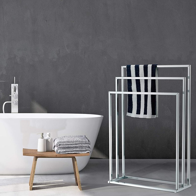 Indian Decor XL31466 Freestanding Towel Rack 3 Tier Metal Towel Bar Stand Silver Tone Chrome Plated Chrome  - Image 5