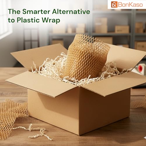 BonKaso Honeycomb Paper Wrap Roll 50M x 15 Inch | 80 GSM Eco-Friendly Brown Packaging Roll | Cushioning & Shockproof Wrap for Fragile Items | Sustainable Packing Material for Shipping - Image 2
