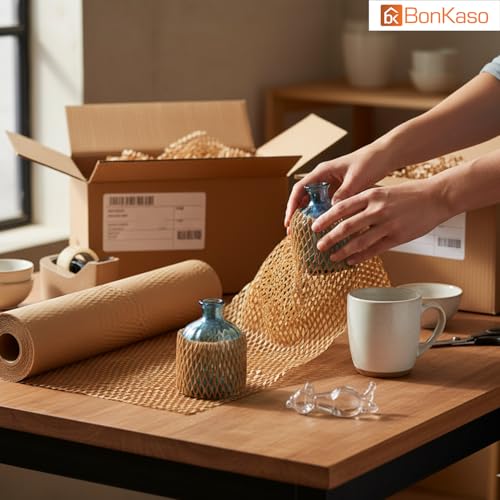 BonKaso Honeycomb Paper Wrap Roll 50M x 15 Inch | 80 GSM Eco-Friendly Brown Packaging Roll | Cushioning & Shockproof Wrap for Fragile Items | Sustainable Packing Material for Shipping - Image 5