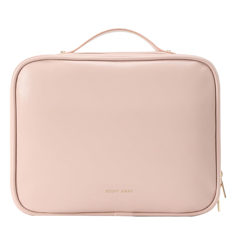 RIGHT AWAY Travel Toiletry Bag for Women,Large Makeup Bag& Cases,Waterproof Cosmetic Organizer Bag with Compartments,Portable Make Up Bag for Travel Size Toiletries,Skincare,Brushes Set,Pink - Image 1