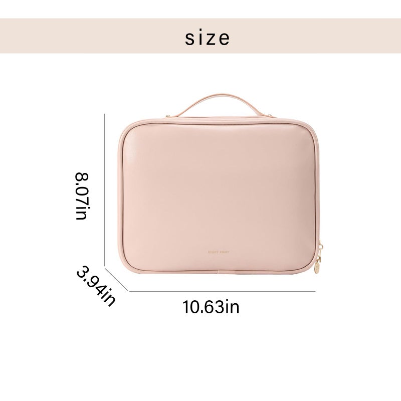 RIGHT AWAY Travel Toiletry Bag for Women,Large Makeup Bag& Cases,Waterproof Cosmetic Organizer Bag with Compartments,Portable Make Up Bag for Travel Size Toiletries,Skincare,Brushes Set,Pink - Image 3