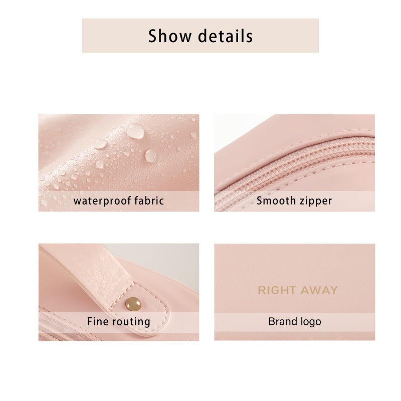 RIGHT AWAY Travel Toiletry Bag for Women,Large Makeup Bag& Cases,Waterproof Cosmetic Organizer Bag with Compartments,Portable Make Up Bag for Travel Size Toiletries,Skincare,Brushes Set,Pink - Image 4