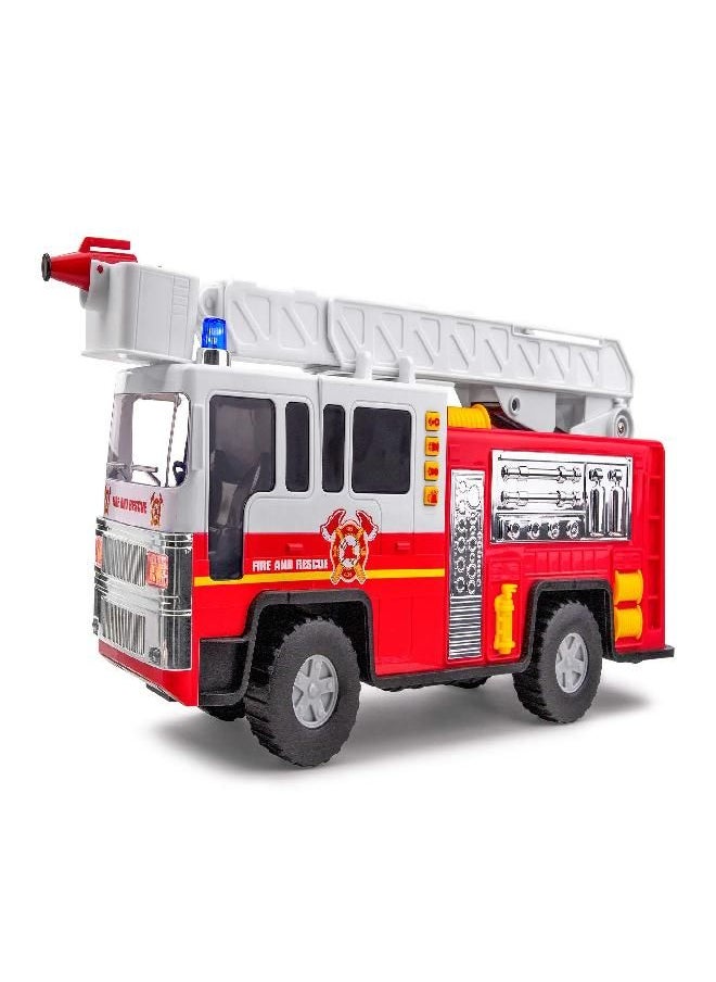 Playkidz - Playkidiz 15" Fire Truck Toy for Kids with Lights and Siren Sounds, Classic Red and White Rolling Emergency Vehicle, Interactive Play Movable Ladder, Early Learning Fun, Boys or Girls - Image 1