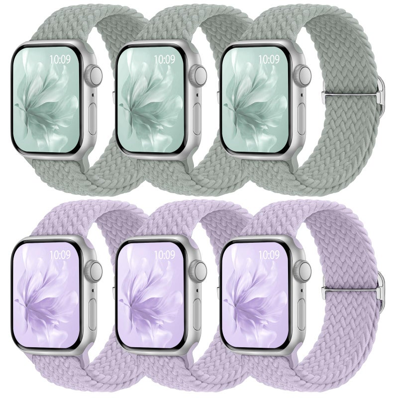 Knossen 6 Pack Braided Stretchy Bands Compatible with Apple Watch Band 38mm 40mm 41mm 42mm 44mm 45mm 46mm 49mm Women Men Adjustable Nylon Solo Loop Elastic Straps for iWatch Series 11 10 9 8 7 6 5 4 SE Ultra - Image 2