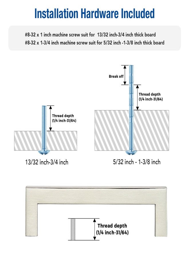 JOY DECOR 8 Pack Cabinet Handles,5 Inch Brushed Nickel Cabinet Pulls,Kitchen Cabinet Handles Square Drawer Pulls Stainless Steel Drawer Hardware Handles, 128mm Hole Centers - Image 3