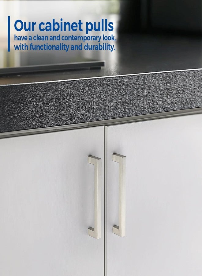 JOY DECOR 8 Pack Cabinet Handles,5 Inch Brushed Nickel Cabinet Pulls,Kitchen Cabinet Handles Square Drawer Pulls Stainless Steel Drawer Hardware Handles, 128mm Hole Centers - Image 4