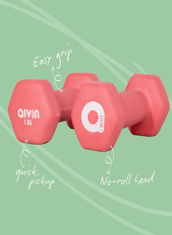 Aivin Neoprene Dumbbells | Set of 2 | 1 Kg Each | No Roll Hex Head | Easy-Grip Coating | Home Workout & Strength Training - Image 2