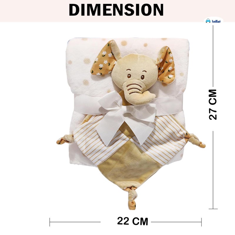 FunBlast Baby Wrap Blanket (90 cm x 74 cm) with Soft Elephant Hanky Rattle - Ultra-Soft, Cozy & Breathable Newborn Swaddle for Boys & Girls, Blanket Gift Set for Infants, 0+ Years (Light Brown) - Image 3