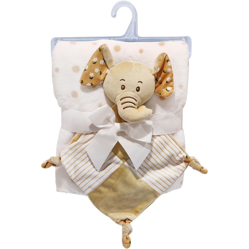 FunBlast Baby Wrap Blanket (90 cm x 74 cm) with Soft Elephant Hanky Rattle - Ultra-Soft, Cozy & Breathable Newborn Swaddle for Boys & Girls, Blanket Gift Set for Infants, 0+ Years (Light Brown) - Image 1