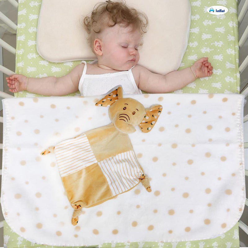 FunBlast Baby Wrap Blanket (90 cm x 74 cm) with Soft Elephant Hanky Rattle - Ultra-Soft, Cozy & Breathable Newborn Swaddle for Boys & Girls, Blanket Gift Set for Infants, 0+ Years (Light Brown) - Image 2
