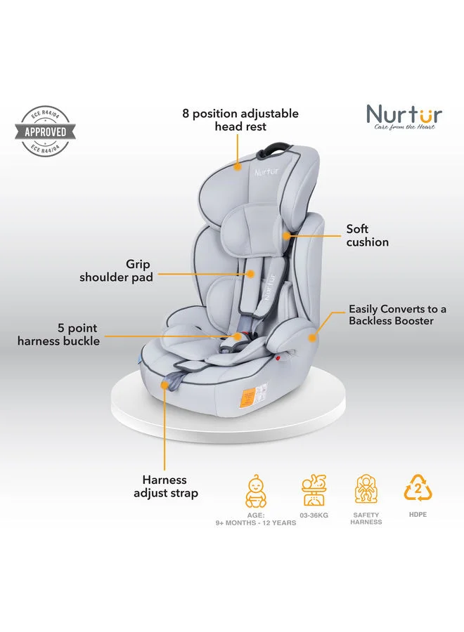 Nurtur Ragnar BabyKids 3in1 Car Seat Booster Seat Adjustable Headrest Extra Protection 5Point Safety Harness 9 months to 12 years Upto 36kg Official Product