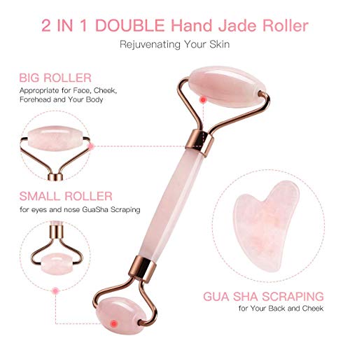 Getmecraft Jade Roller For Face Massager And Gua Sha Set Rose Quartz Face Roller & Guasha Facial Tool Rose Quartz Roller- Face Roller For Skin, Puffy Eyes Eye Roller For Dark Circles - Image 3