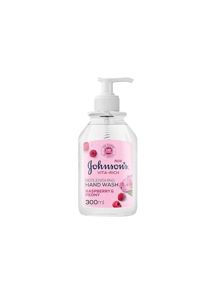 Vita-Rich, Replenishing Hand Wash, Raspberry And Peony, 24 Hours of Gentle Hydration, Ph Balanced Formula, 88% Natural Ingredients, 300ml