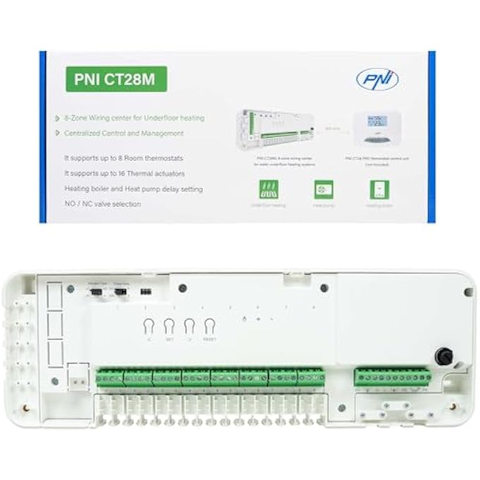 CT28M CONTROL MODULE WITH 8 ZONES, FOR SOLENOID VALVES, THERMAL ACTUATORS FOR UNDERFLOOR HEATING, WHITE - Image 1