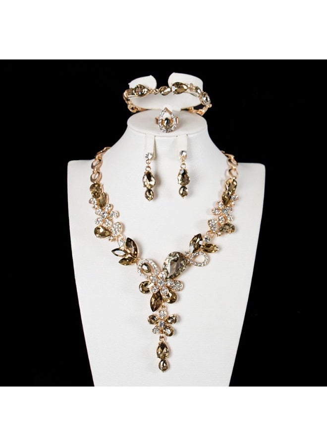 NIBEMINENT Sparkling Crystal Gemstone Necklace and Clavicle Jewelry Set - 4-Piece Gift Set