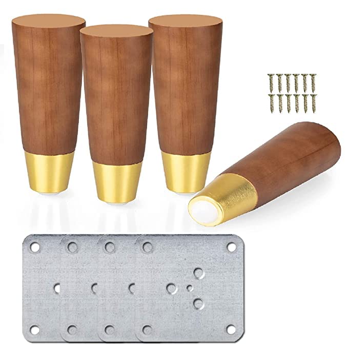 Pack of 4 Piece Strong Design Rosewood Round Sofa Cone Shape Leg 5 Inch Color Wooden Brown Mounting Screw and Mounting Plate Included  - Image 1