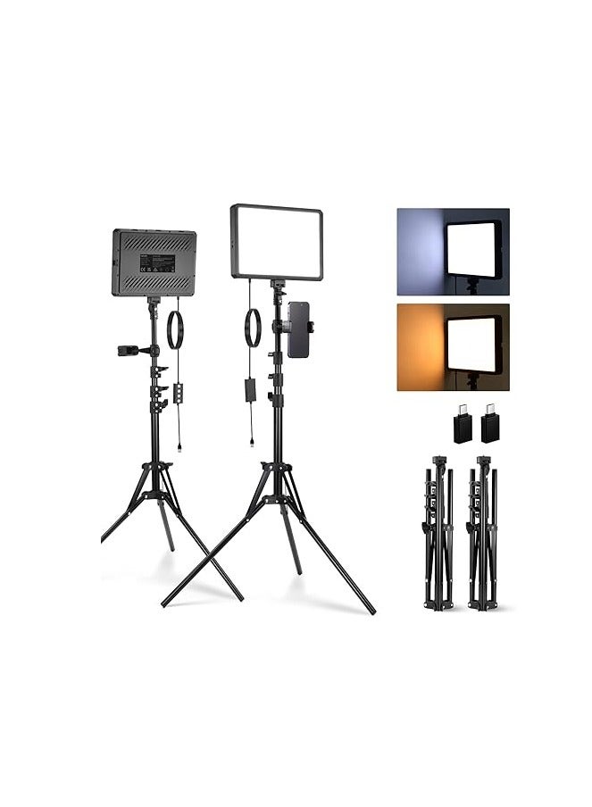 نيوير مجموعة إضاءة LED فيديو NEEWER BASICS 2 حزمة مع 2 حامل 59 بوصة و 2 حامل هاتف، 850lx/0.5m ثنائي اللون 2700K-6500K إضاءة استوديو قابلة للتعتيم للتصوير الفوتوغرافي والتصوير المباشر، BP300 - Image 1