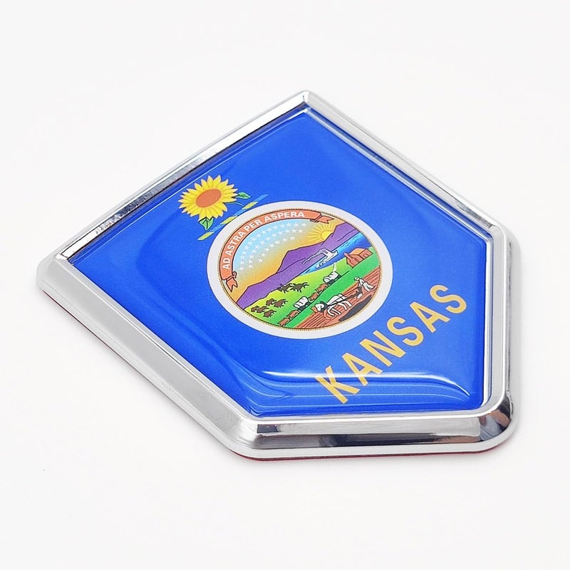 Overdecor Kansas Flag Decal Stickers Car Emblem Kansas Car Accessories Decorations Chrome Shield Flag Sticker Decals for Cars Truck Vehicles, 2 Pack - Image 1