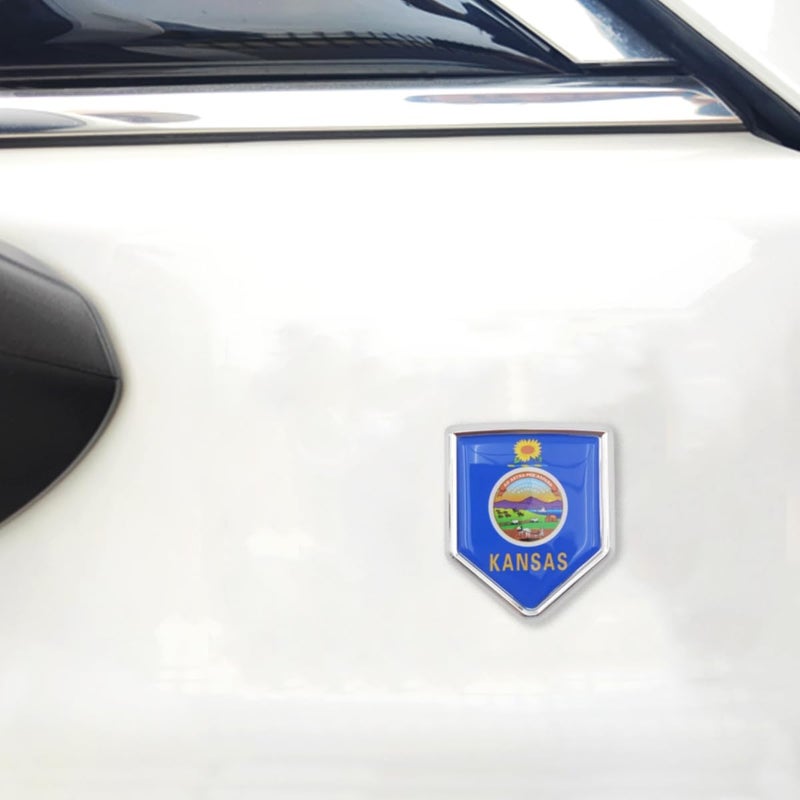 Overdecor Kansas Flag Decal Stickers Car Emblem Kansas Car Accessories Decorations Chrome Shield Flag Sticker Decals for Cars Truck Vehicles, 2 Pack - Image 4